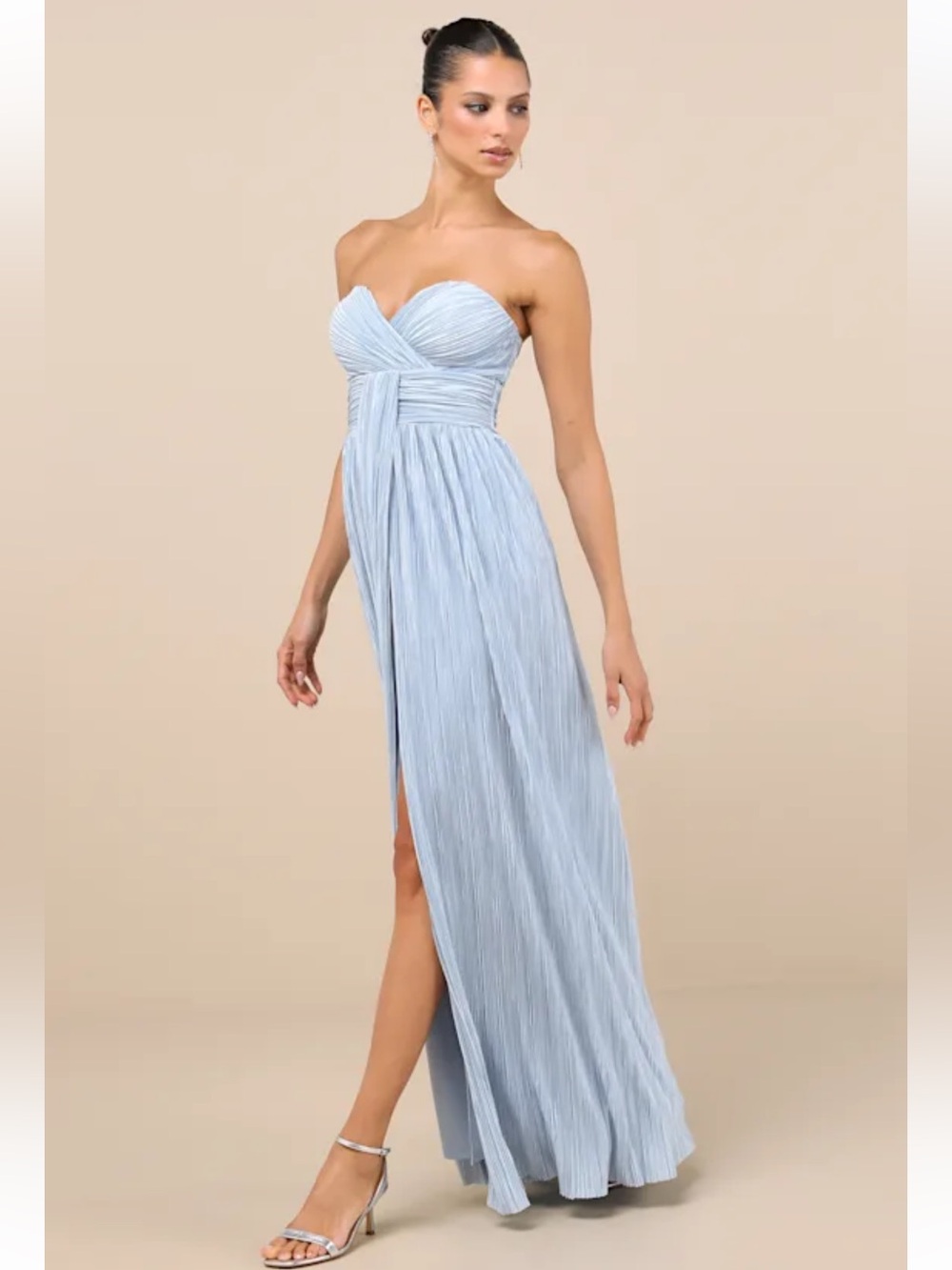 Lulu's Strapless Pleated Light Blue Evening Gown